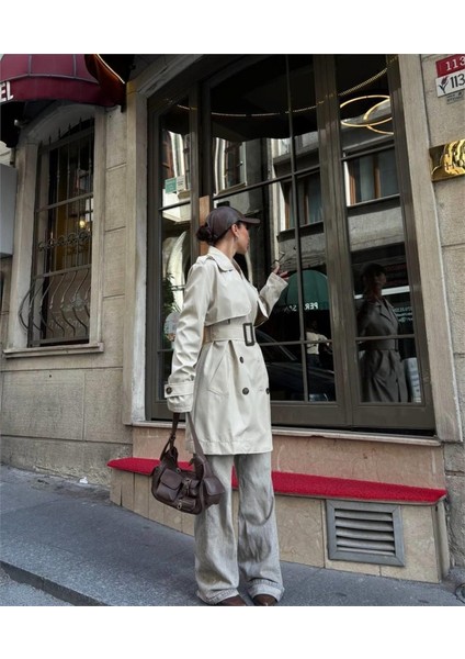 AYDOGANTICARET44 Trench Kısa Şanel Boy - Ekru