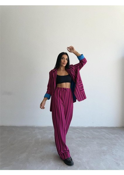 AYDOGANTICARET44 Ottoman Çizgili Ceket-Pantolon Tk - Fuşya modelleri