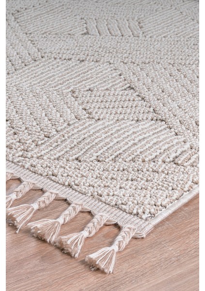 Bukleli Modern Iskandinav Bej Krem Makine Halısı Yolluk Antre Mutfak Salon Oturma Odası Koridor Sisal