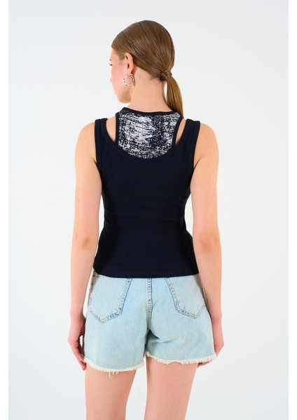 AYDOGANTICARET44 Içi Baskılı Halter Yaka Kaşkorse Atlet - Siyah indirimleri