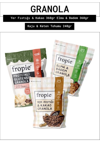Yer Fıstığı & Kakao - Elma & Badem - Glutensiz Kaju & Keten Tohumu granola 3’lü Set