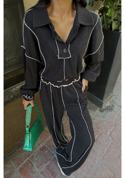 AYDOGANTICARET44 Biyeli Bluz Pantolon Takım Şönil Kumaş - Siyah fiyatları