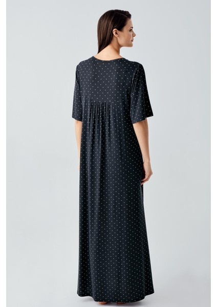 Puantiyeli Düğmeli Kısa Kol Likralı Uzun Viskoz Gecelik 14118 modelleri