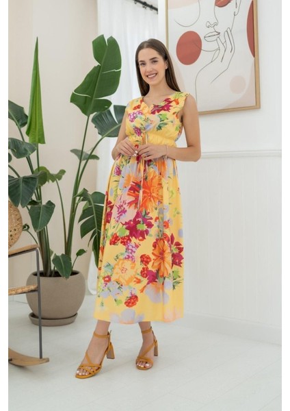 AYDOGANTICARET44 Sarı Çiçek Desenli Yazlık Elbise indirimleri