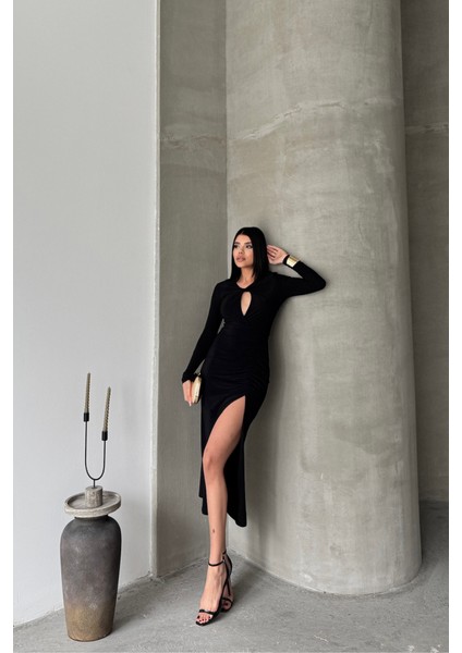 AYDOGANTICARET44 Sandy Elbise Büzgü Detaylı - Siyah