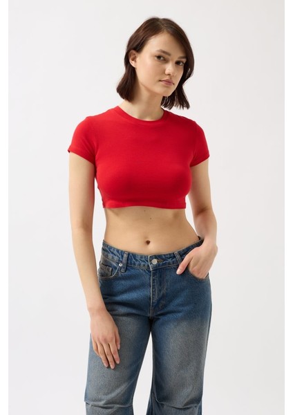 AYDOGANTICARET44 Likralı Basic Crop T-Shirt