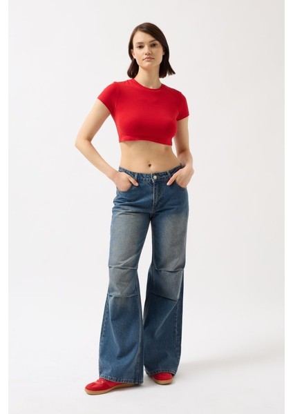 AYDOGANTICARET44 Likralı Basic Crop T-Shirt