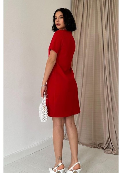 AYDOGANTICARET44 Kırmızı Kısa Kol Atlas Mini Elbise fırsatları