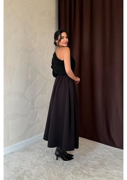 AYDOGANTICARET44 Siyah Beli Büzgülü Etek