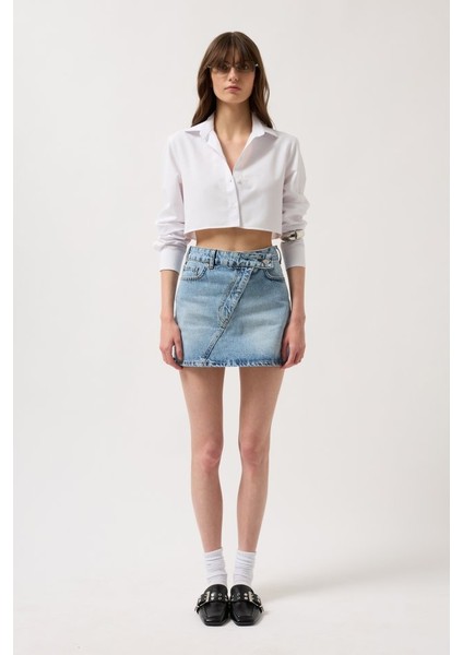 AYDOGANTICARET44 Asimetrik Kemer Denim Mini Etek