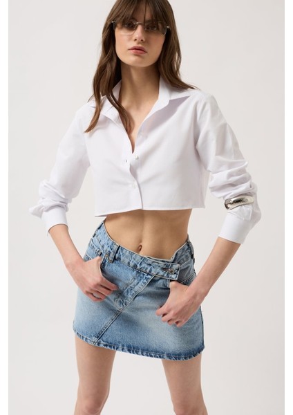 AYDOGANTICARET44 Asimetrik Kemer Denim Mini Etek