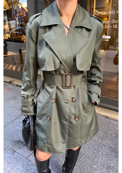 AYDOGANTICARET44 Trench Kısa Şanel Boy - Haki fiyatları