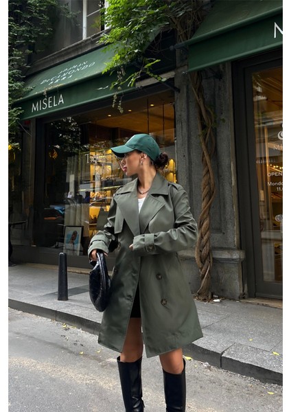 AYDOGANTICARET44 Trench Kısa Şanel Boy - Haki