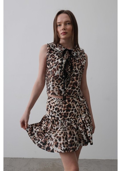 AYDOGANTICARET44 Leopar Desen Mini Etek - Leopar