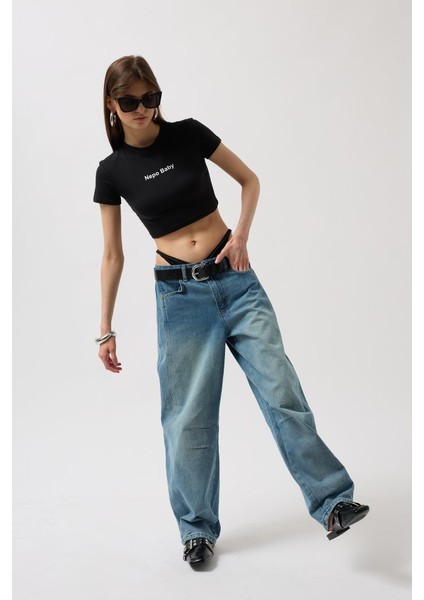 AYDOGANTICARET44 Nepo Baskılı Crop T-Shirt