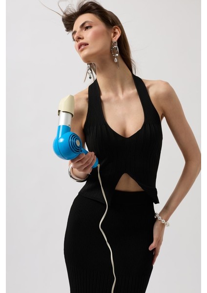 AYDOGANTICARET44 V Detay Dokulu Crop Bluz