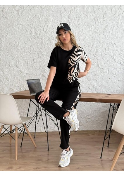 AYDOGANTICARET44 Kadın Bisiklet Yaka Kısa Kol Leopar Desen Bluz ve Pantolon Ikili Takım fiyatları