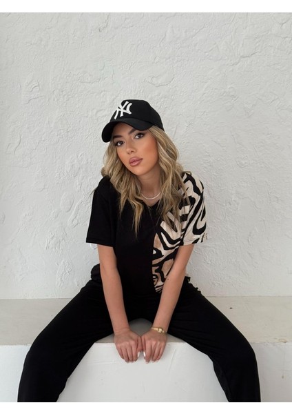 AYDOGANTICARET44 Kadın Bisiklet Yaka Kısa Kol Leopar Desen Bluz ve Pantolon Ikili Takım modelleri