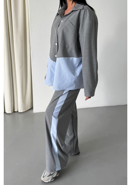 AYDOGANTICARET44 Polyviskon - Poplin Parçalı Gömlek Pantolon Takım - Gri fiyatları