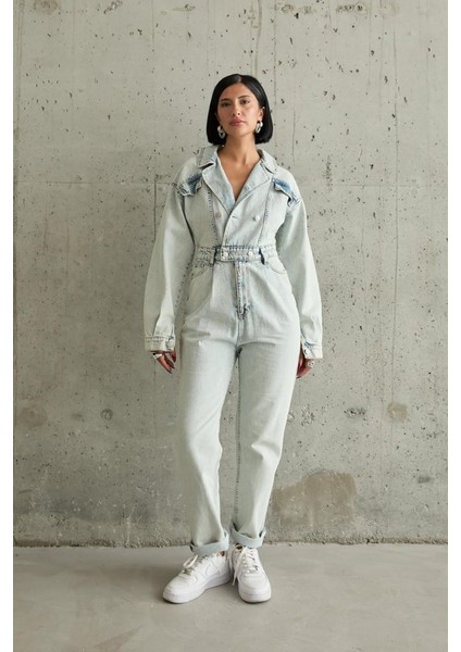 AYDOGANTICARET44 Kar Yıkama Blue Denim Tulum