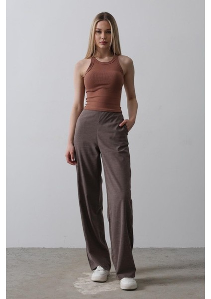 AYDOGANTICARET44 Beli Yarım Lastikli Palazzo Pantolon - Kahve fiyatları