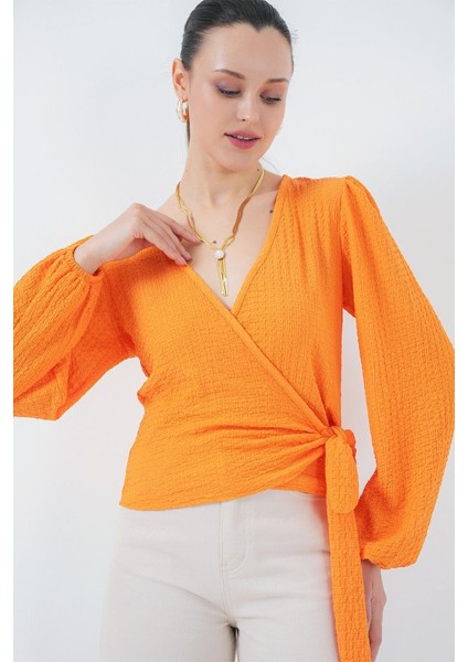 AYDOGANTICARET44 0441 Anvelop Örme Bluz - Turuncu