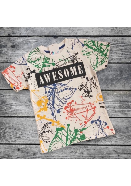 Awesome Yazı Desenli Siyah Renk Cepli Şortlu Takım