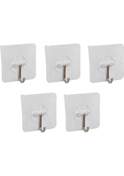 Kendinden Yapışkanlı Şeffaf Askı Metal Kancalı Askılık 5 Adet