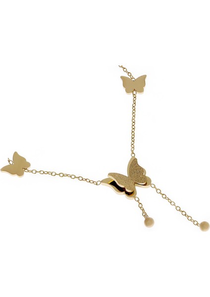 Kadın Kelebek Model Gold Renk Çelik Halhal