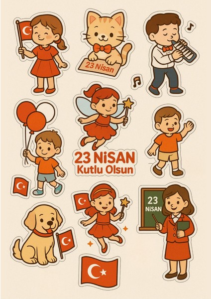 23 Nisan Sticker Seti, 23 Nisan Çıkartmaları - 3 Sayfa