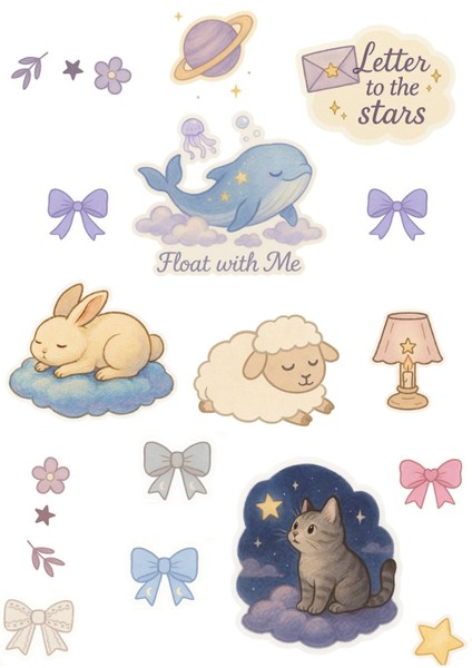Tatlı Rüyalar Sticker Seti Pastel Çıkartmalar - 3 Sayfa