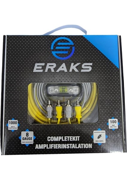 8AWG Amfi Kablo Seti Montaj Kablo Seti 1000W 8 Gauge 100A Anl Sigortalı Rca Bağlantılı