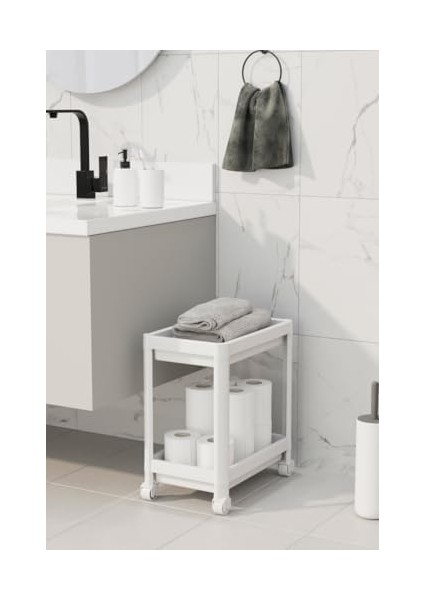 Life 2 Katlı Tekerlekli Tezgah Altı Beyaz Banyo Mutfak Rafı MIT1119 modelleri
