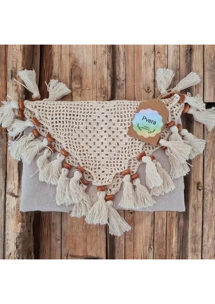 Uçlu Nakışlı Buldan Bezi Runner - Püsküllü, Otantik ve Şık, El Örgüsü ile Zenginleştirilmiş Vintage Tarz Dekoratif Örtü (Krem) modelleri