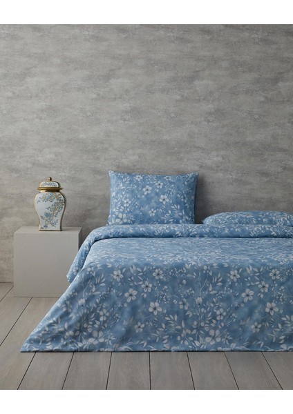 Home Ivy Flowers Tek Kişilik Nevresim Takımı Mavi