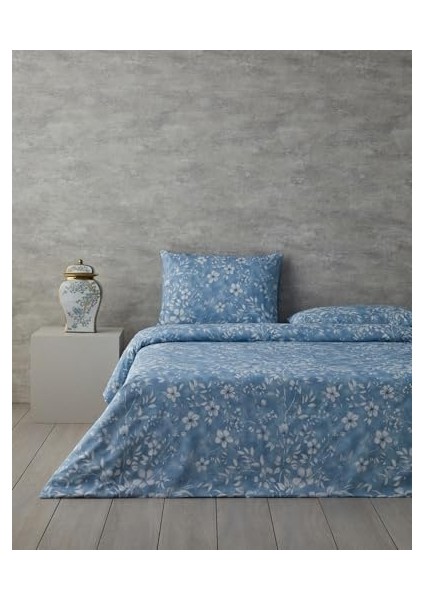 Home Ivy Flowers Tek Kişilik Nevresim Takımı Mavi