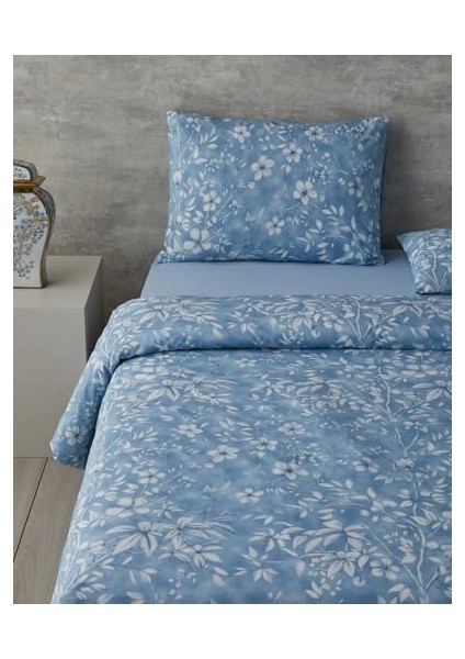 Home Ivy Flowers Tek Kişilik Nevresim Takımı Mavi