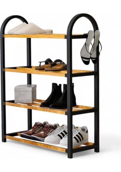 Midi Ahşap Çubuklu Ayakkabılık 4 Bölmeli Düzenleyici 8 Çift Ayakkabı Kapasiteli Raf Ünitesi fiyatları