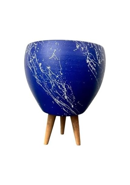 Tasarımı Ev Dekorasyon Lacivert Üzeri Beyaz Mermer Efektli Toprak Saksı Saksılık Salon Çiçeklik 3 Ayaklı - 15 cm modelleri