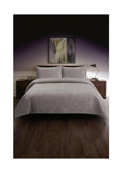 Silva Kadife Çift Kişilik Yatak Örtüsü Takımı (Gri) modelleri