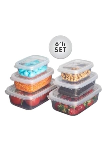 Home Un 6 Lı Set Nare Dikdörtgen Sızdırmaz Hava Almaz Erzak Saklama Kabı Şeffaf