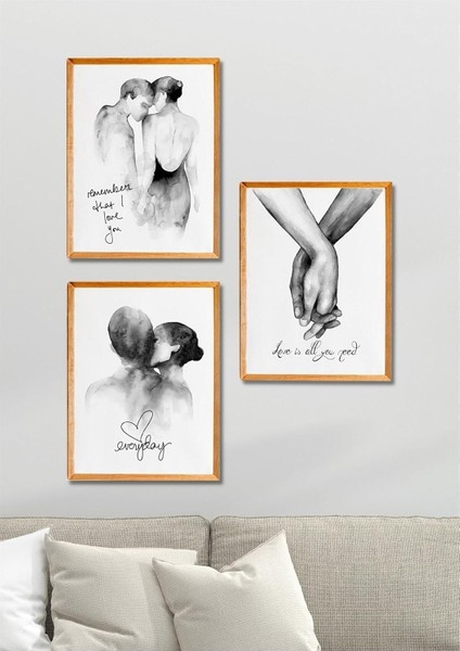 Handmade 3 Parça Ahşap Çerçeve Görünümlü Sevgililer Duvar Dekoru Salon Yatak Odası Mutfak Için Tablo Seti 45 x 40 Diğer