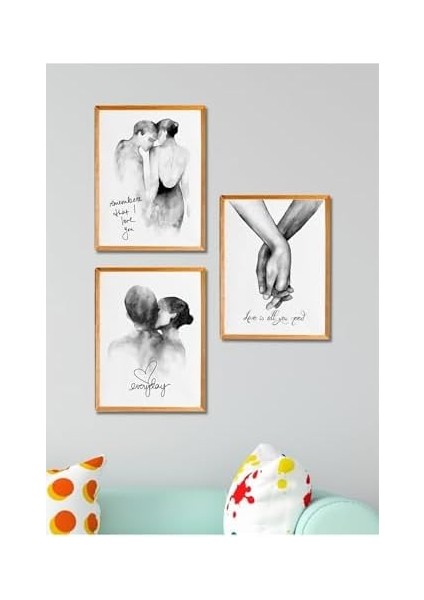 Handmade 3 Parça Ahşap Çerçeve Görünümlü Sevgililer Duvar Dekoru Salon Yatak Odası Mutfak Için Tablo Seti 45 x 40 Diğer