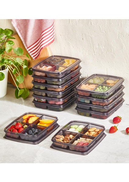 1 Adet 4 Bölmeli Öğünlük Et ve Sebze Saklama Kabı - Dondurulmuş Bakliyat Buzluk Buzdolabı Kutusu Sml (Gri)