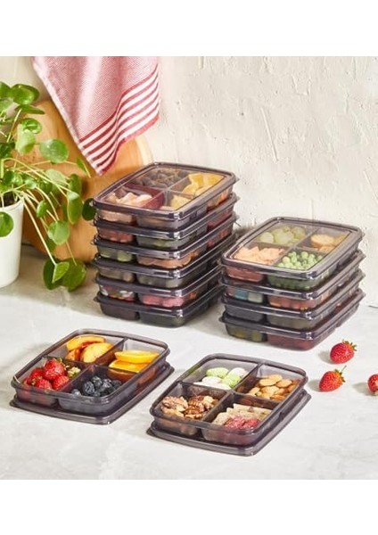 1 Adet 4 Bölmeli Öğünlük Et ve Sebze Saklama Kabı - Dondurulmuş Bakliyat Buzluk Buzdolabı Kutusu Sml (Gri) fiyatları