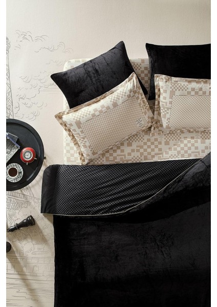 Pluffy Fabre Tek Kişilik Battaniye Nevresim Takımı - Siyah, 160 x 220