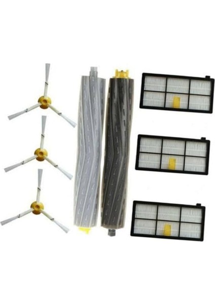 Gri Roomba 800 850 860 861 864 866 870 880 890 900 980 975 976 974 Hepa Filtre Fırça Silikon Ana Fırça Yedek Yenileme Seti-8 Parça