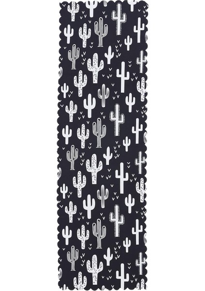 Siyah Beyaz Kaktüs Baskılı Dekoratif Runner, 45 x 140 cm