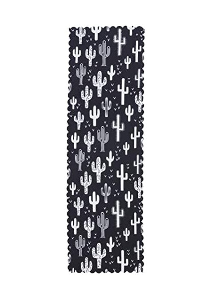 Siyah Beyaz Kaktüs Baskılı Dekoratif Runner, 45 x 140 cm