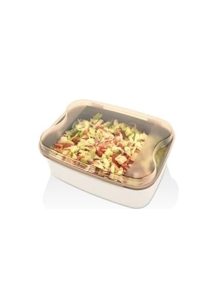 Ahmet Rendeli Saklama Kabı - Masal Krem Kesme Tahtalı ve Rendeli Şeffaf Bakır Kapak Salata Kabı 4500 ml, Krem